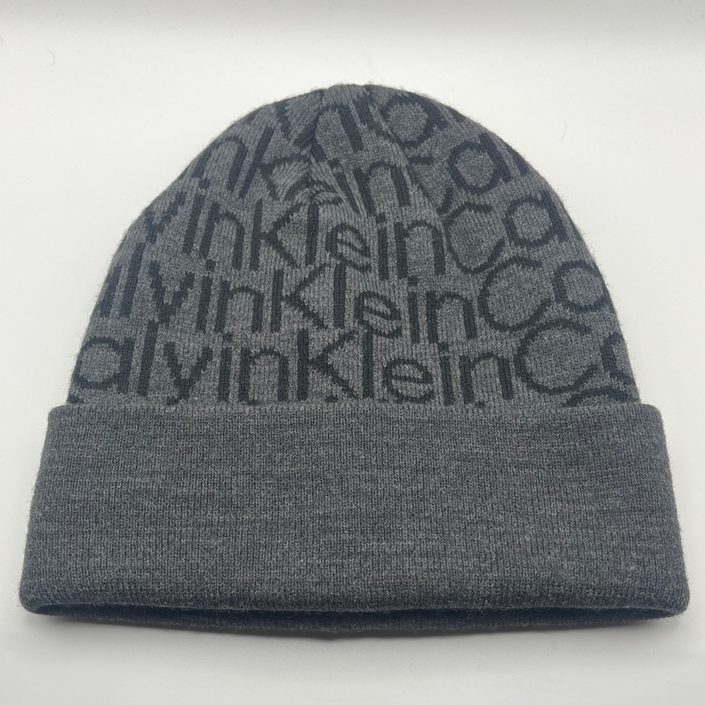 Calvin Klein Charcoal Logo Knit Cuffed Beanie